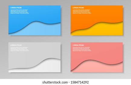 Colorful trendy web banners set with text and paper wavy shapes. Isolated vector illustration