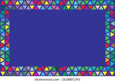 Colorful Triangle Border on a Deep Blue Background.