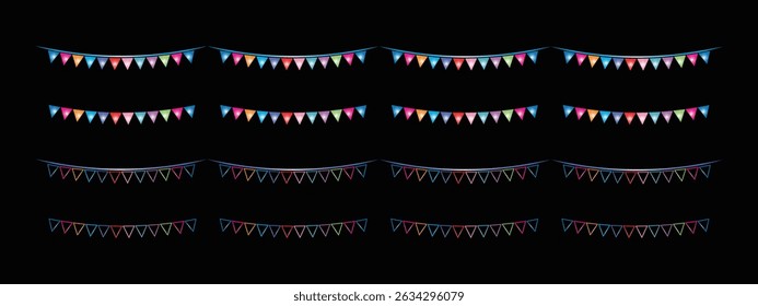 Colorful Triangle Bunting Garlands on a Black Background.