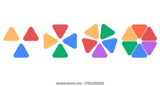 Conjunto de elementos de infografía de círculo triangular colorido para proceso de negocio, trabajo en equipo, ciclo y visualización de datos, Plantilla de diseño plano moderno para presentación, análisis y concepto de marketing.