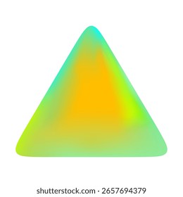 Colorful triangle featuring vibrant yellow, green, and blue gradient with a glossy 3D effect isolated on transparent white background. Vector art