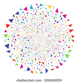 Colorful Triangle Figures sparkler sphere. Vector sphere fireworks created by scattered triangle figures objects. Multicolored Vector abstraction.