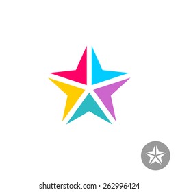 Colorful triangle geometric elements star logo template. Arrows to center point.