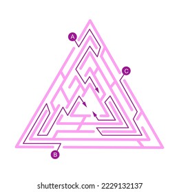 Colorful triangle labyrinth cartoon vector illustration. Abstract puzzle, path with wrong direction and exit. Riddle, game, maze, mystery, map concept