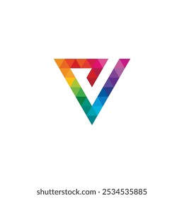 Colorful Triangle Letter V logo design vector template