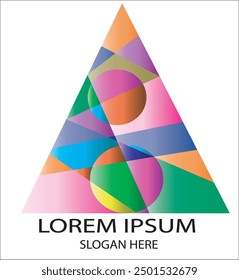 colorful triangle logo on a white background