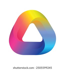 A colorful triangle logo on white background