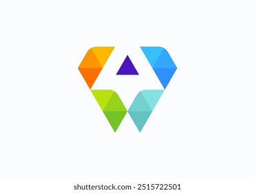 Colorful triangle logo V, featuring an UP symbol in negative space, exudes vibrancy, elevation, and innovation with dynamic elegance