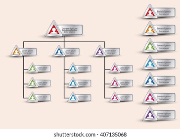 Colorful Triangle Organization Chart Infographics with People Icon, Metallic Color, Business Structure, Vector Illustration.