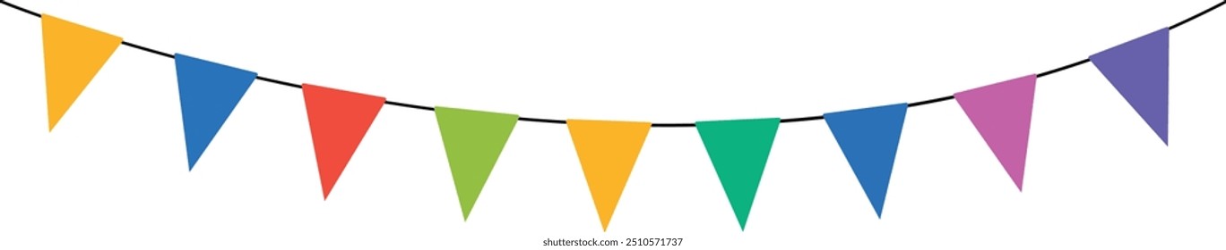 Colorful triangle party flags background, decoration element, Vector illustration, Abstract, Isolated on white background