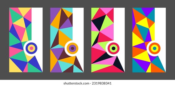 Colorful Triangle Pattern Structure Arrangement with Bold and Symmetrical Shape Cuts, Minimalist Template Background Design