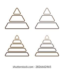 Colorful Triangle pyramid chart collection on white background. Levels of triangular pyramid icon set. Business Pyramid Diagram 2, 3, 4, 5, 6 Level Infographic Vector.eps10. pyramid icon. finance pyramided sign. 