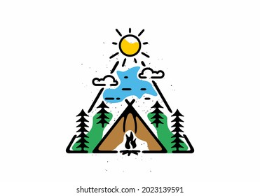 Farbige Dreiecksform des Camping-Aktivitätsnetzes Kunstgrafik Design