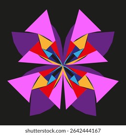Colorful triangle star. Angular petal rotation. Abstract polygon icon. Pink purple vector.