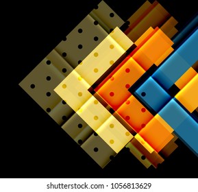 Colorful triangles and arrows on dark background. Vector illustration