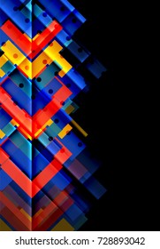 Colorful triangles and arrows on dark background. Vector illustration