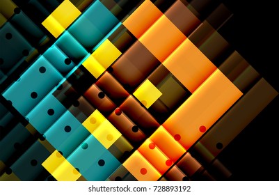 Colorful triangles and arrows on dark background. Vector illustration