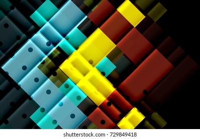 Colorful triangles and arrows on dark background. Vector illustration