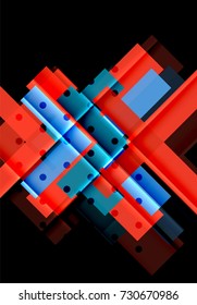 Colorful triangles and arrows on dark background. Vector illustration