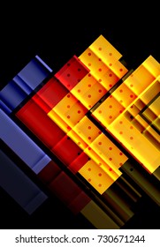 Colorful triangles and arrows on dark background. Vector illustration