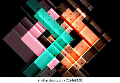 Triángulos coloridos y flechas sobre fondo oscuro. Ilustración del vector