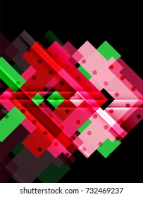 Colorful triangles and arrows on dark background. Vector illustration