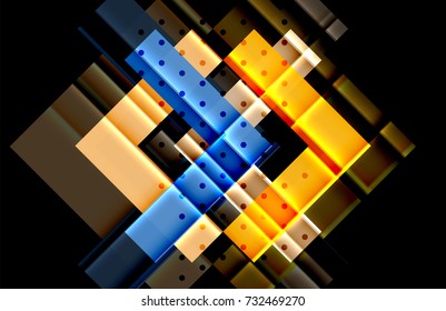 Colorful triangles and arrows on dark background. Vector illustration