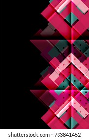 Colorful triangles and arrows on dark background. Vector illustration