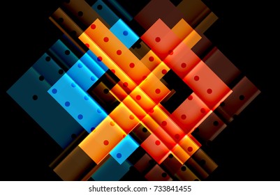 Farbige Dreiecke und Pfeile auf dunklem Hintergrund. Vektorgrafik