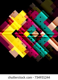 Colorful triangles and arrows on dark background. Vector illustration