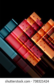 Colorful triangles and arrows on dark background. Vector illustration