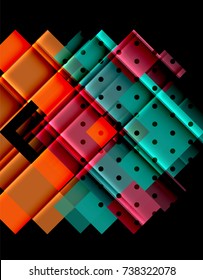 Colorful triangles and arrows on dark background. Vector illustration