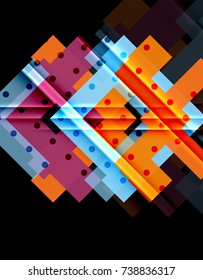 Colorful triangles and arrows on dark background. Vector illustration