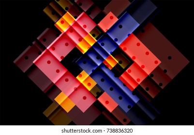 Triángulos coloridos y flechas sobre fondo oscuro. Ilustración del vector