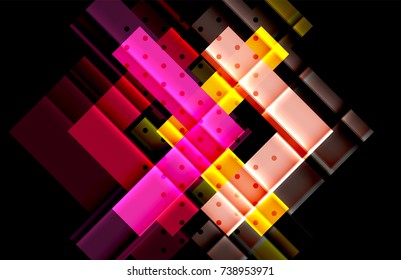 Triángulos coloridos y flechas sobre fondo oscuro. Ilustración del vector