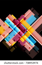 Colorful triangles and arrows on dark background. Vector illustration