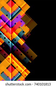 Colorful triangles and arrows on dark background. Vector illustration