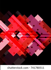 Colorful triangles and arrows on dark background. Vector illustration
