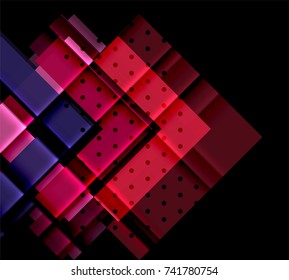 Farbige Dreiecke und Pfeile auf dunklem Hintergrund. Vektorgrafik