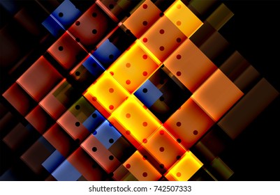 Triángulos coloridos y flechas sobre fondo oscuro. Ilustración del vector