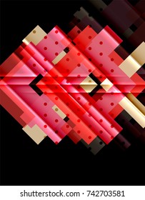 Colorful triangles and arrows on dark background. Vector illustration