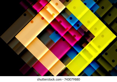 Triángulos coloridos y flechas sobre fondo oscuro. Ilustración del vector