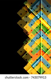 Colorful triangles and arrows on dark background. Vector illustration