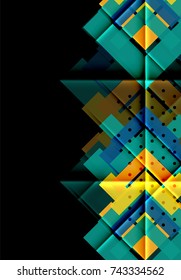 Colorful triangles and arrows on dark background. Vector illustration