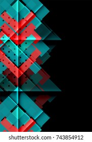 Colorful triangles and arrows on dark background. Vector illustration