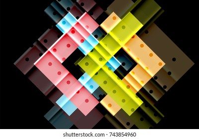 Colorful triangles and arrows on dark background. Vector illustration