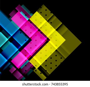 Triángulos coloridos y flechas sobre fondo oscuro. Ilustración del vector
