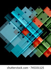 Colorful triangles and arrows on dark background. Vector illustration