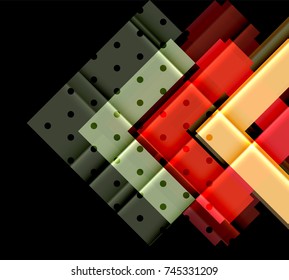 Colorful triangles and arrows on dark background. Vector illustration