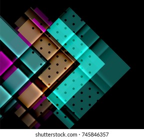 Farbige Dreiecke und Pfeile auf dunklem Hintergrund. Vektorgrafik